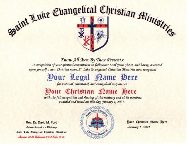 Your New Christian Name Certificate